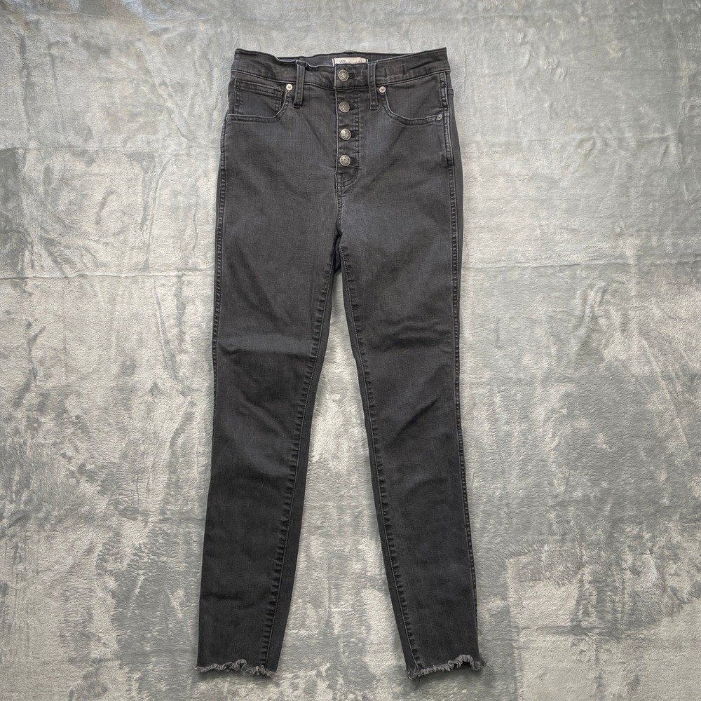 Madewell 10 in High Rise Skinny Button Fly Jeans Gray Raw Hem Womens Size 27